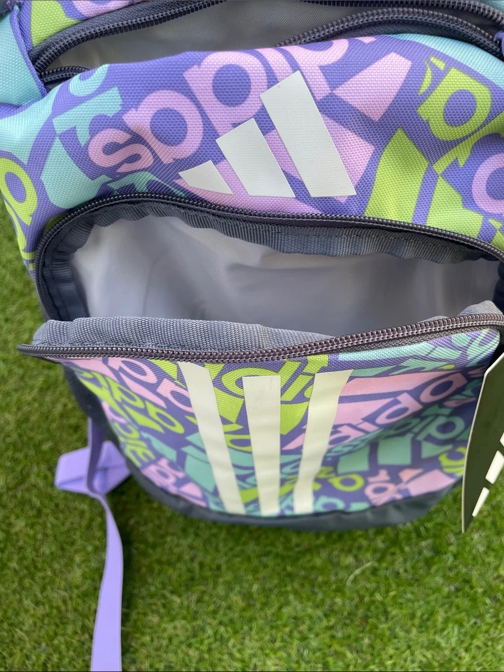 adidas Multicolor Logo Backpack in Purple, Mint & Lime